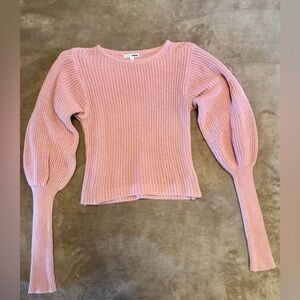 Pink Knit Sweater with Balloon Sleeves